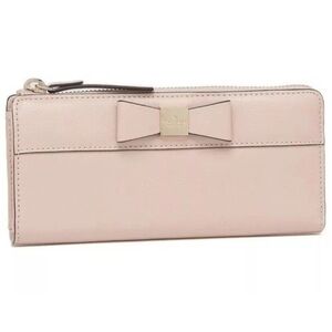 Kate Spade New York Nisha Renny Drive bow warm beige  leather Zip Wallet